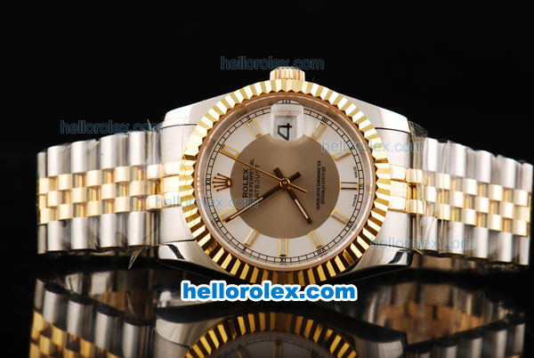 Rolex Datejust Automatic Movement White Border with Gold Stick Markers and Gold Bezel-18K Gold Never Fade - Click Image to Close